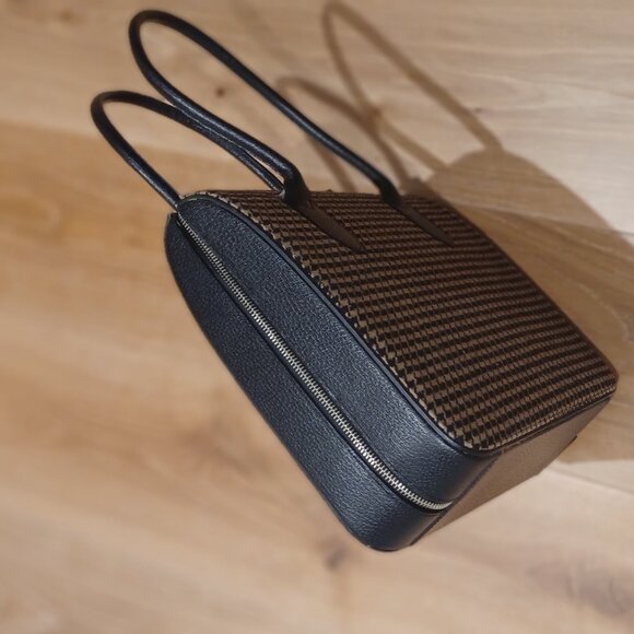 Houndstooth black NEW leather/cloth handbag - Picture 3 of 6